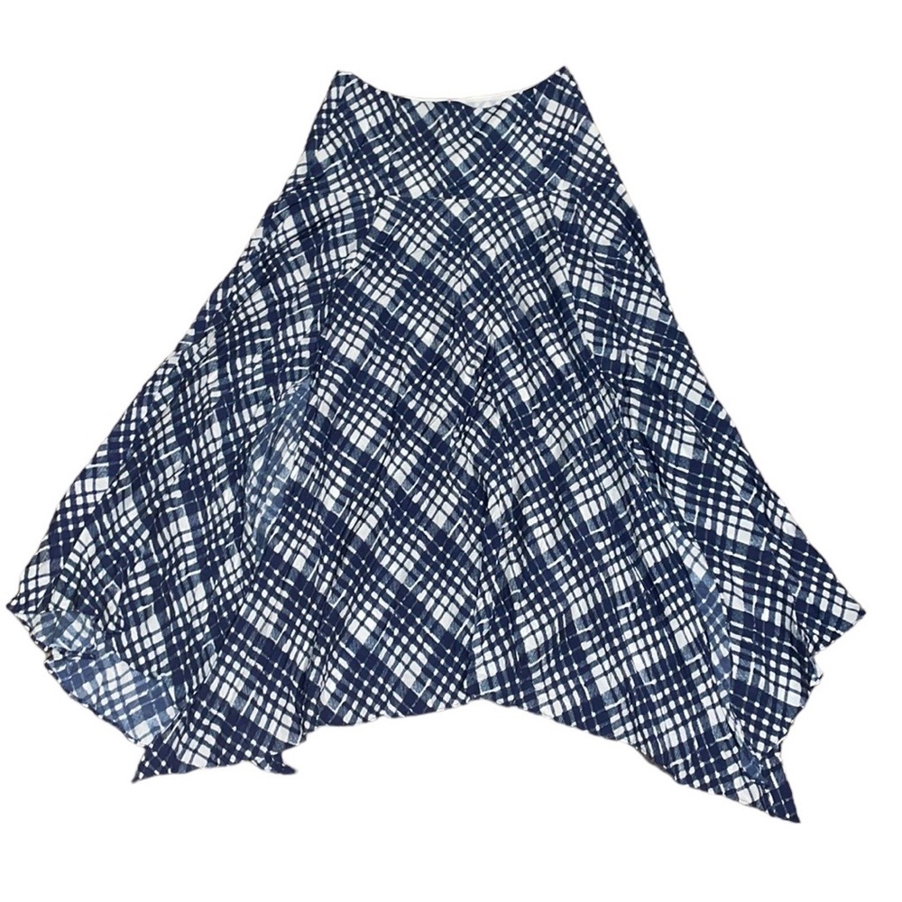 Rixo blue plaid asymmetrical midi skirt